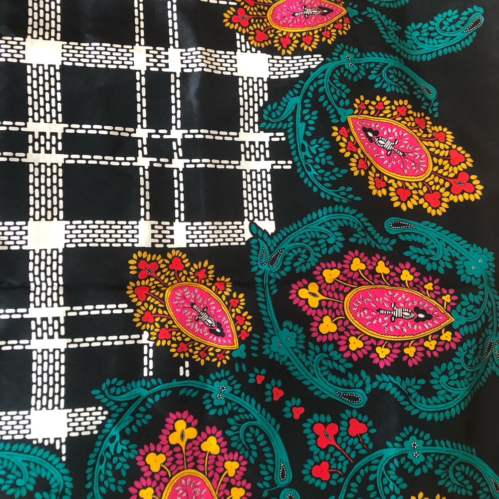 Diane Von Furstenberg Black Paisley & Plaid Print silk square scarf